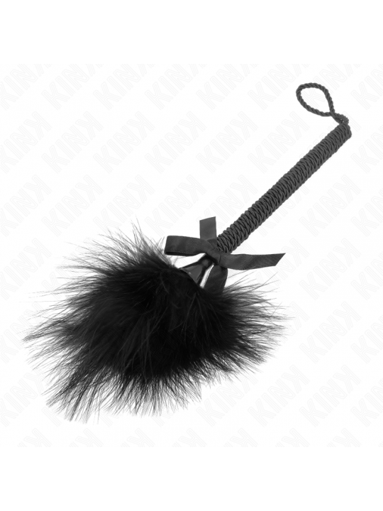 KINK - BACCHETTA IN CORDA DI NYLON CON PIUME TICKLE E FIOCCO NERO 25 CM