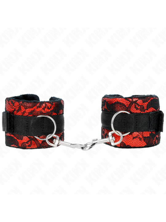 KINK - POLSO CORTO IN PIZZO DI VELLUTO E FASCIA IN NYLON ROSSO / NERO 23 X 6,5 CM