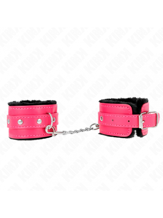 KINK - POGGIPOLSI PREMIUM FODERATI IN PELLICCIA NERI CON CINTURA ROSA LAMPONE REGOLABILE 17-29 CM X 6 CM