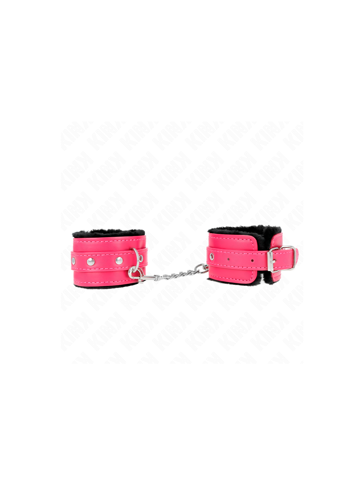 KINK - POGGIPOLSI PREMIUM FODERATI IN PELLICCIA NERI CON CINTURA ROSA LAMPONE REGOLABILE 17-29 CM X 6 CM