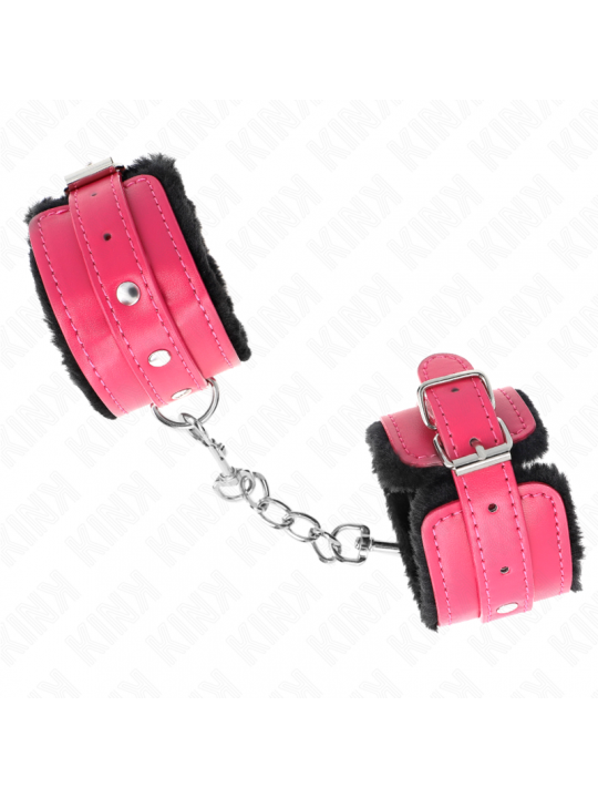 KINK - POGGIPOLSI PREMIUM FODERATI IN PELLICCIA NERI CON CINTURA ROSA LAMPONE REGOLABILE 17-29 CM X 6 CM