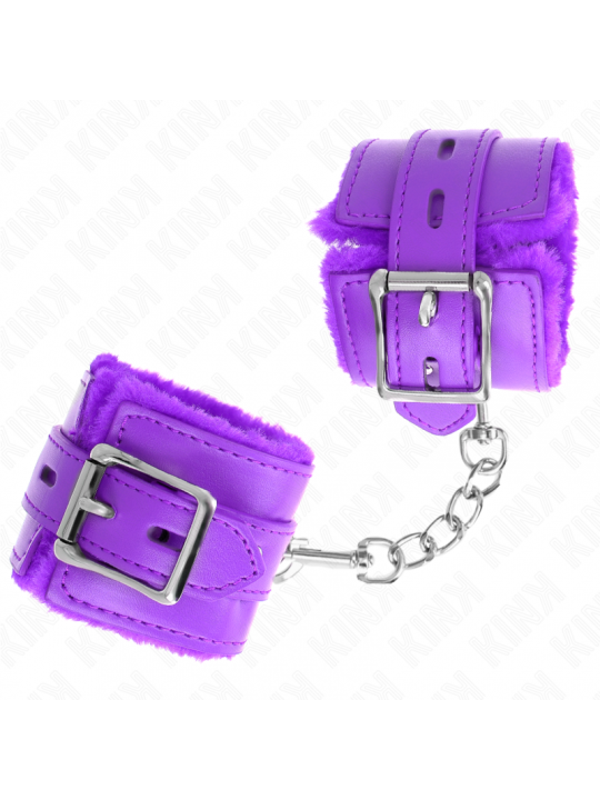 KINK - POLSINI IMBOTTITI IN PELLICCIA CON FORI QUADRI VIOLA E CINTURA VIOLA REGOLABILE 17-29 CM X 6 CM