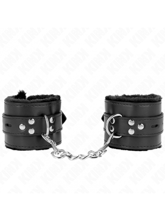 KINK - POLSINI IMBOTTITI IN PELLICCIA CON FORI QUADRI NERI E CINTURA NERA REGOLABILE 17-29 CM X 6 CM