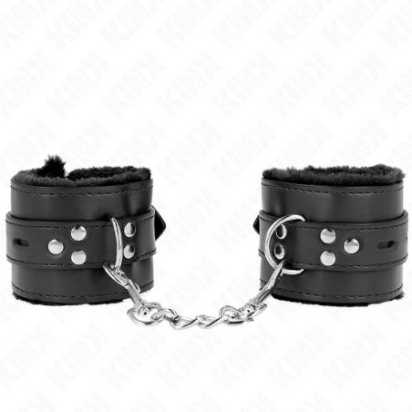 KINK - POLSINI IMBOTTITI IN PELLICCIA CON FORI QUADRI NERI E CINTURA NERA REGOLABILE 17-29 CM X 6 CM