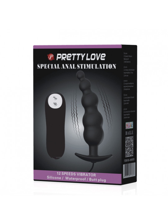 PRETTY LOVE - PLUG ANALE IN SILICONE EXTRA STIMOLAZIONE E 12 MODALIT DI VIBRAZIONE NERO