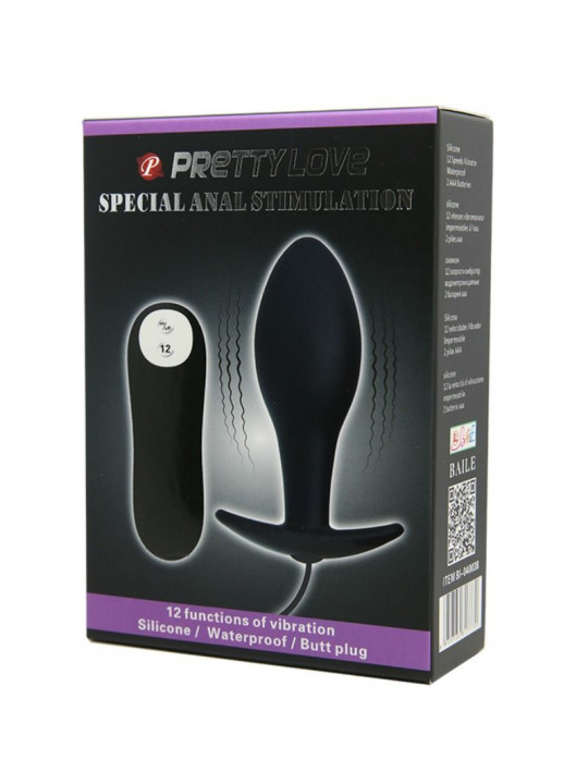 PRETTY LOVE - PLUG ANALE ANCORANTE IN SILICONE 12 MODALIT DI VIBRAZIONE NERO