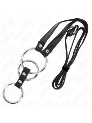 KINK - ANELLO PER PENE IN METALLO TRIPLO DA 3,8 CM A 5 CM CON CINTURA IN PELLE 112 CM