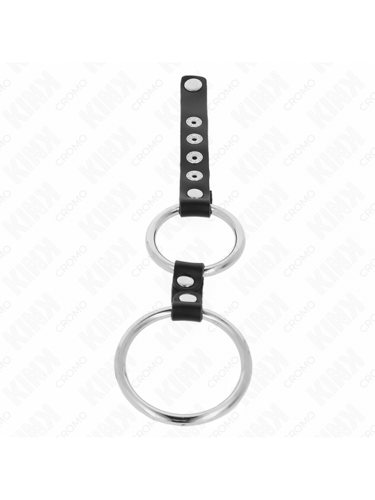 KINK - DOPPIO ANELLO PER PENE IN METALLO DA 3,8 CM A 5 CM COLLEGATO CON PELLE