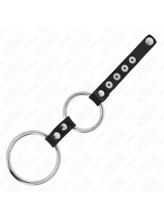 KINK - DOPPIO ANELLO PER PENE IN METALLO DA 3,8 CM A 5 CM COLLEGATO CON PELLE