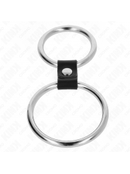 KINK - DOPPIO ANELLO PER PENE IN METALLO DA 3,7 CM A 5 CM COLLEGATO CON CINTURINO IN PELLE MODELLO 1