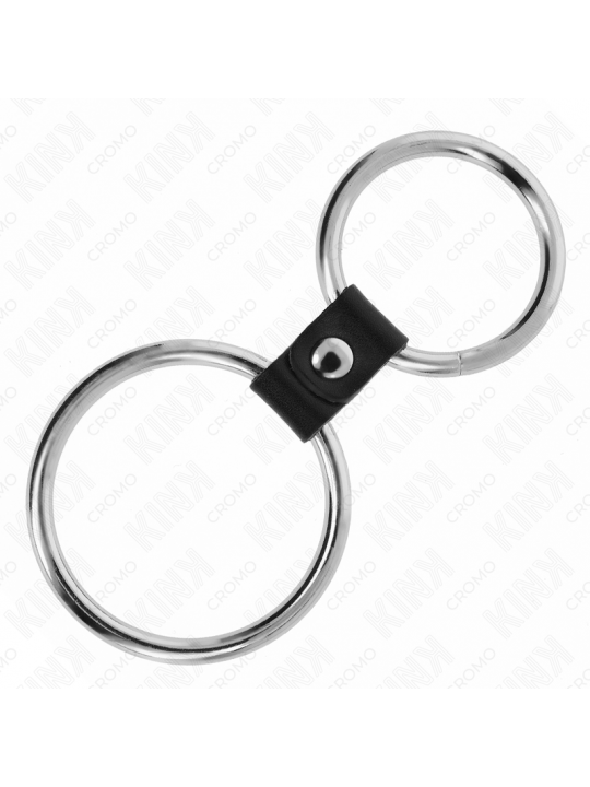 KINK - DOPPIO ANELLO PER PENE IN METALLO DA 3,7 CM A 5 CM COLLEGATO CON CINTURINO IN PELLE MODELLO 1