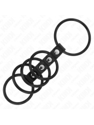 KINK - 5 ANELLI PER PENE IN SILICONE DA 3,8 CM A 4,8 CM COLLEGATI DA PELLE