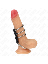 KINK - 4 ANELLI PER PENE IN METALLO DA 3,7 CM A 5 CM COLLEGATI DA PELLE