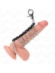 KINK - 7 ANELLI PER PENE IN METALLO DA 3,8 CM A 5 CM COLLEGATI CON PELLE E CATENA IN METALLO 100 CM