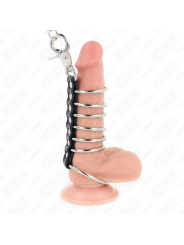 KINK - 7 ANELLI PER PENE IN METALLO DA 3,8 CM A 5 CM COLLEGATI CON PELLE E CATENA IN METALLO 100 CM