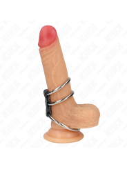 KINK - ANELLO PER PENE IN METALLO TRIPLO DA 3,7 CM A 5 CM COLLEGATO CON PELLE