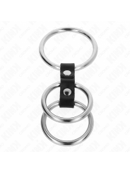 KINK - ANELLO PER PENE IN METALLO TRIPLO DA 3,7 CM A 5 CM COLLEGATO CON PELLE