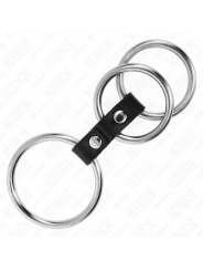 KINK - ANELLO PER PENE IN METALLO TRIPLO DA 3,7 CM A 5 CM COLLEGATO CON PELLE