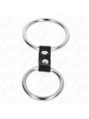 KINK - DOPPIO ANELLO PER PENE IN METALLO DA 3,7 CM A 5 CM COLLEGATO CON CINTURINO IN PELLE MODELLO 2