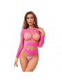 SUBBLIME - 952204 BODYSTOCKING A RETE A MANICHE LUNGE 2 PEZZI ROSA TAGLIA UNICA