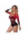 SUBBLIME - 952259 BODYSTOCKING ELASTICO A RETE MANICA LUNGA SFUMATO ROSSO E NERO TAGLIA UNICA