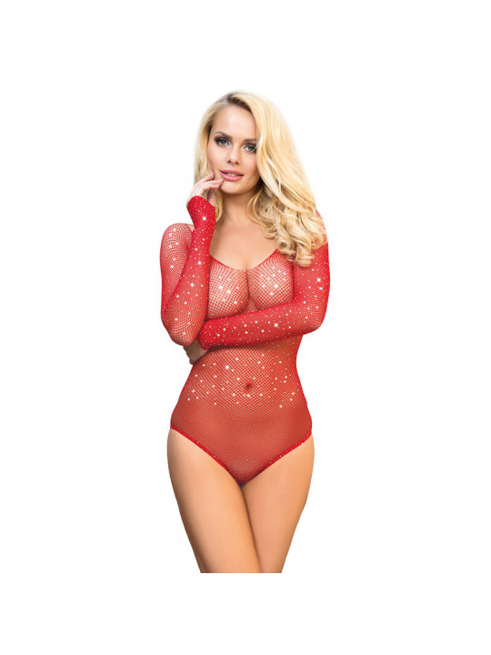 SUBBLIME - 952303 BODYSTOCKING LUCIDO CON SPALLE SCOPERTE MANICA LUNGA ROSSO TAGLIA UNICA