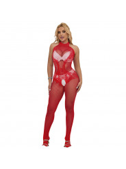 SUBBLIME - 952372 BODYSTOCKING A RETE E PIZZO SENZA CAVALLO CON COLLO ALTO ROSSO TAGLIA UNICA