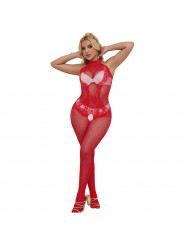 SUBBLIME - 952372 BODYSTOCKING A RETE E PIZZO SENZA CAVALLO CON COLLO ALTO ROSSO TAGLIA UNICA