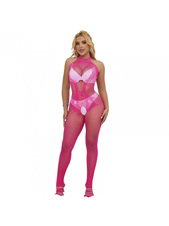 SUBBLIME - 952389 BODYSTOCKING A RETE E PIZZO SENZA CAVALLO CON COLLO ALTO ROSA TAGLIA UNICA