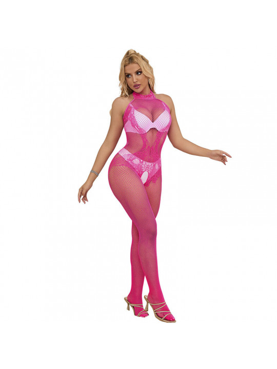 SUBBLIME - 952389 BODYSTOCKING A RETE E PIZZO SENZA CAVALLO CON COLLO ALTO ROSA TAGLIA UNICA