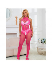 SUBBLIME - 952389 BODYSTOCKING A RETE E PIZZO SENZA CAVALLO CON COLLO ALTO ROSA TAGLIA UNICA