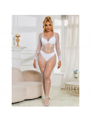 SUBBLIME - 952396 BODYSTOCKING A RETE CON STRASS MANICA LUNGA BIANCO TAGLIA UNICA