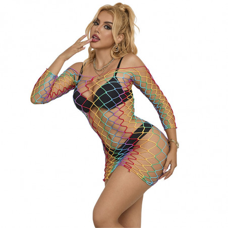 SUBBLIME - 952426 BODYSTOCKING A RETE MANICA LUNGA ARCOBALENO TAGLIA UNICA