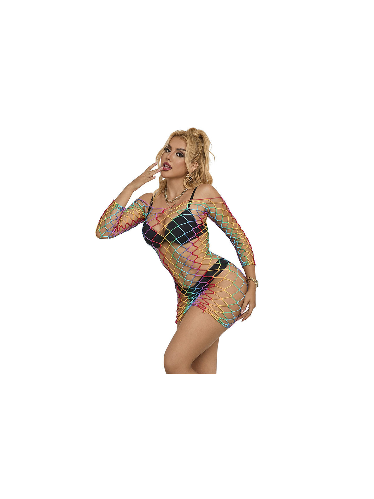 SUBBLIME - 952426 BODYSTOCKING A RETE MANICA LUNGA ARCOBALENO TAGLIA UNICA