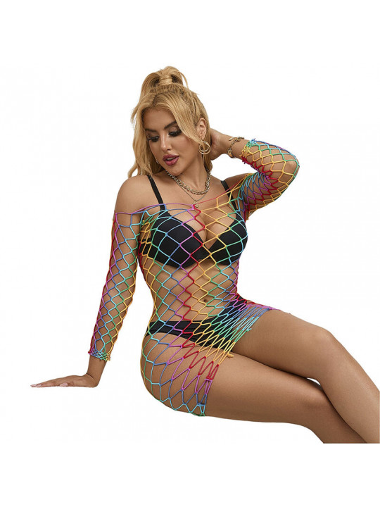 SUBBLIME - 952426 BODYSTOCKING A RETE MANICA LUNGA ARCOBALENO TAGLIA UNICA