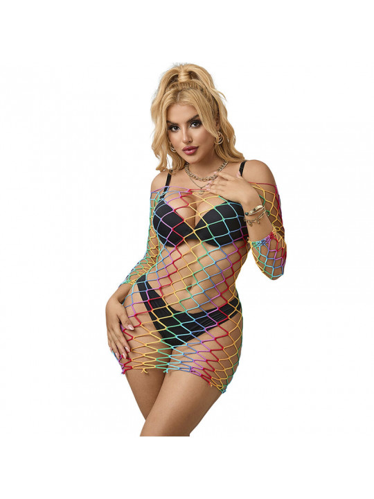 SUBBLIME - 952426 BODYSTOCKING A RETE MANICA LUNGA ARCOBALENO TAGLIA UNICA