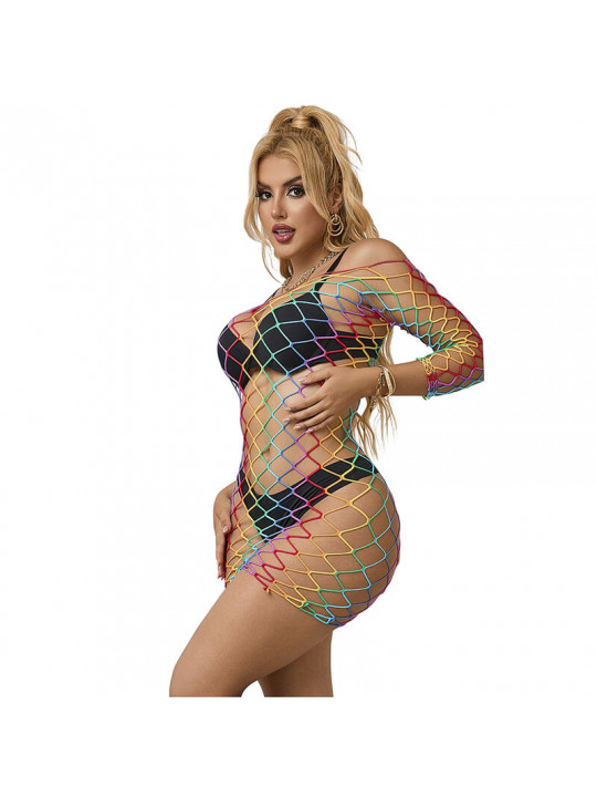 SUBBLIME - 952426 BODYSTOCKING A RETE MANICA LUNGA ARCOBALENO TAGLIA UNICA