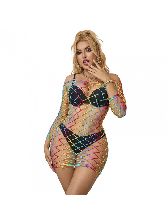 SUBBLIME - 952426 BODYSTOCKING A RETE MANICA LUNGA ARCOBALENO TAGLIA UNICA