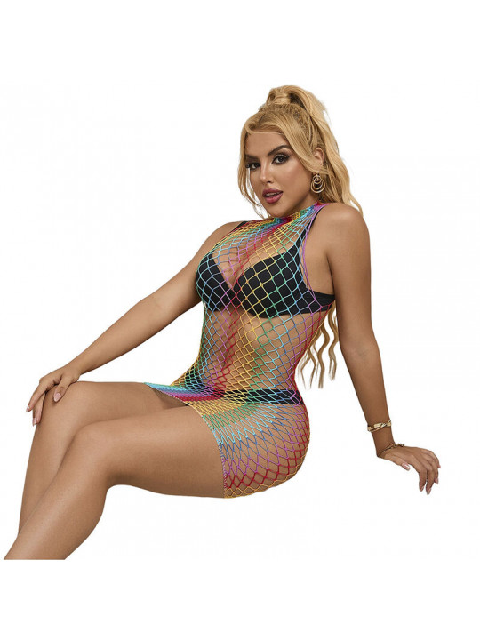 SUBBLIME - 952433 BODYSTOCKING A RETE SENZA MANICHE COLLO ALTO ARCOBALENO TAGLIA UNICA