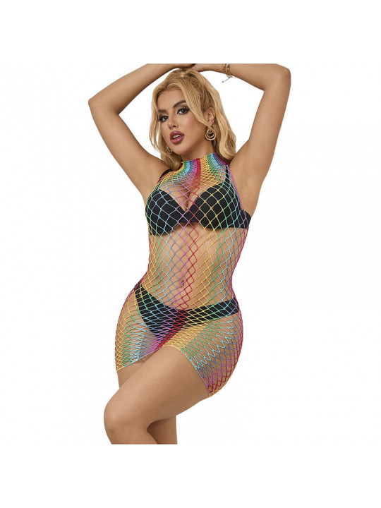 SUBBLIME - 952433 BODYSTOCKING A RETE SENZA MANICHE COLLO ALTO ARCOBALENO TAGLIA UNICA