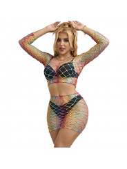 SUBBLIME - 952440 BODYSTOCKING A RETE 2 PEZZI MANICA LUNGA ARCOBALENO TAGLIA UNICA