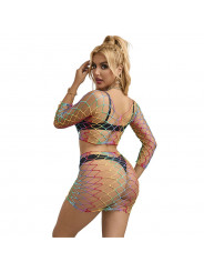 SUBBLIME - 952440 BODYSTOCKING A RETE 2 PEZZI MANICA LUNGA ARCOBALENO TAGLIA UNICA