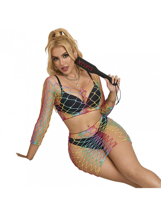 SUBBLIME - 952440 BODYSTOCKING A RETE 2 PEZZI MANICA LUNGA ARCOBALENO TAGLIA UNICA