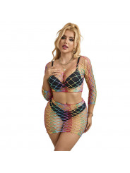 SUBBLIME - 952440 BODYSTOCKING A RETE 2 PEZZI MANICA LUNGA ARCOBALENO TAGLIA UNICA