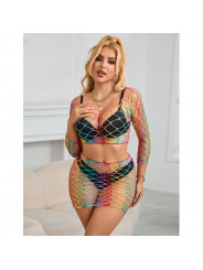 SUBBLIME - 952440 BODYSTOCKING A RETE 2 PEZZI MANICA LUNGA ARCOBALENO TAGLIA UNICA