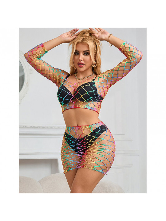 SUBBLIME - 952440 BODYSTOCKING A RETE 2 PEZZI MANICA LUNGA ARCOBALENO TAGLIA UNICA