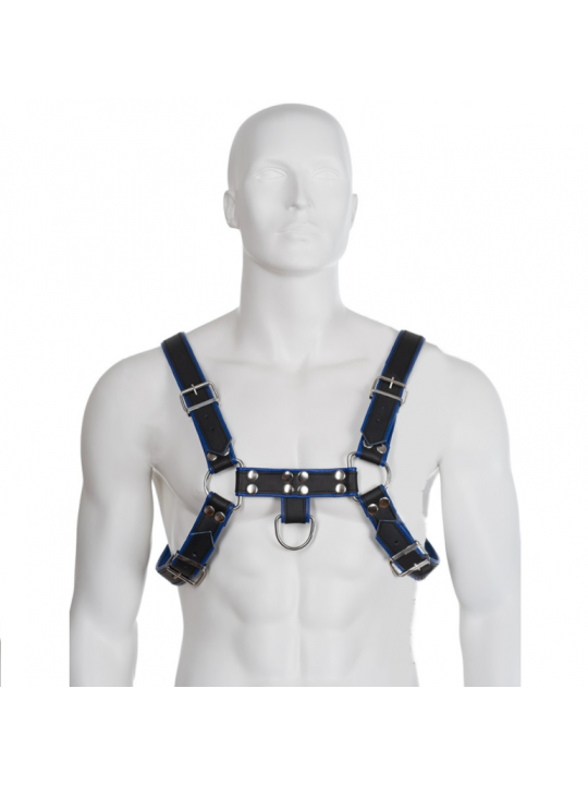 LEATHER BODY - IMBRACATURA BULLDOG PETTO PELLE NERA / BLU