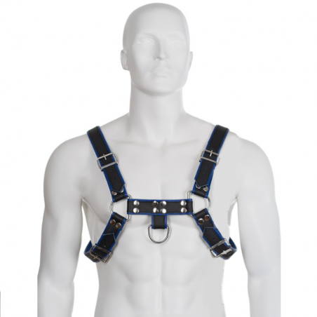 LEATHER BODY - IMBRACATURA BULLDOG PETTO PELLE NERA / BLU