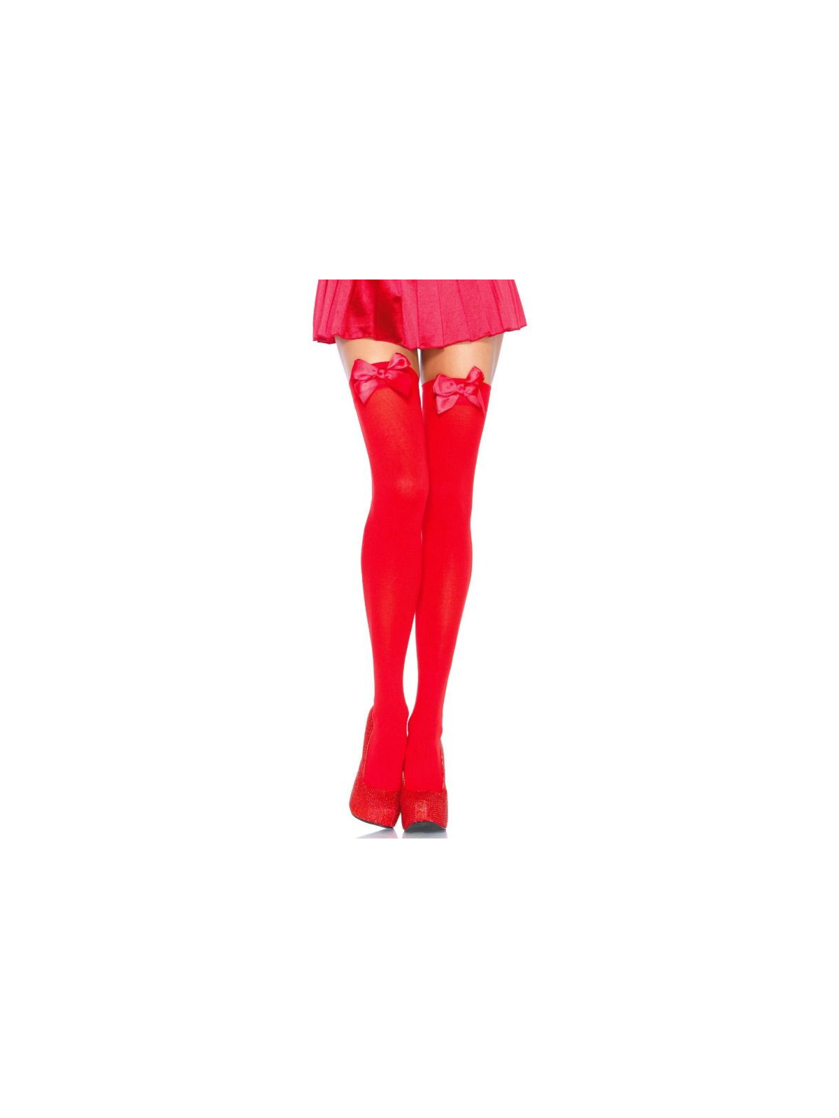 LEG AVENUE - CALZAMAGLIA IN NYLON CON FIOCCO ROSSO TAGLIA UNICA